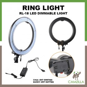 RL-18 LED Ring Light 5500K Photography Dimmable Ring Lamp, runs on direct current and battery